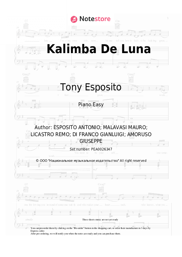 Kalimba De Luna - Tony Esposito Piano Sheet Music Easy - Piano.Easy