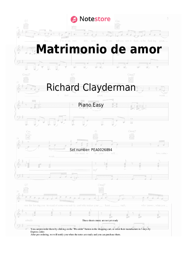 Matrimonio de amor - Richard Clayderman Piano Sheet Music Easy - Piano.Easy