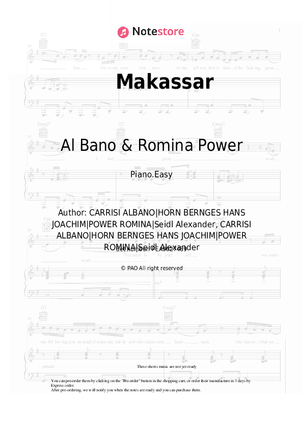 Makassar - Al Bano & Romina Power Piano Sheet Music Easy - Piano.Easy