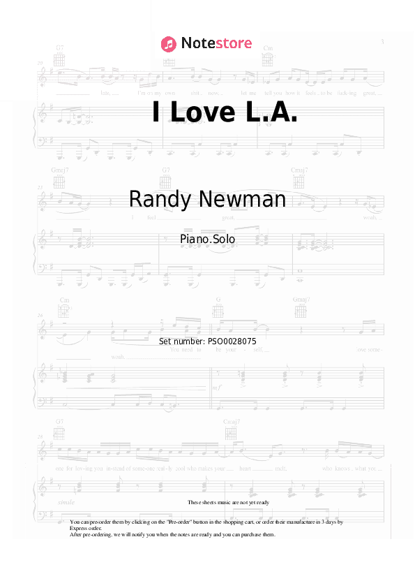 I Love L.A. - Randy Newman Piano Sheet Music - Piano.Solo