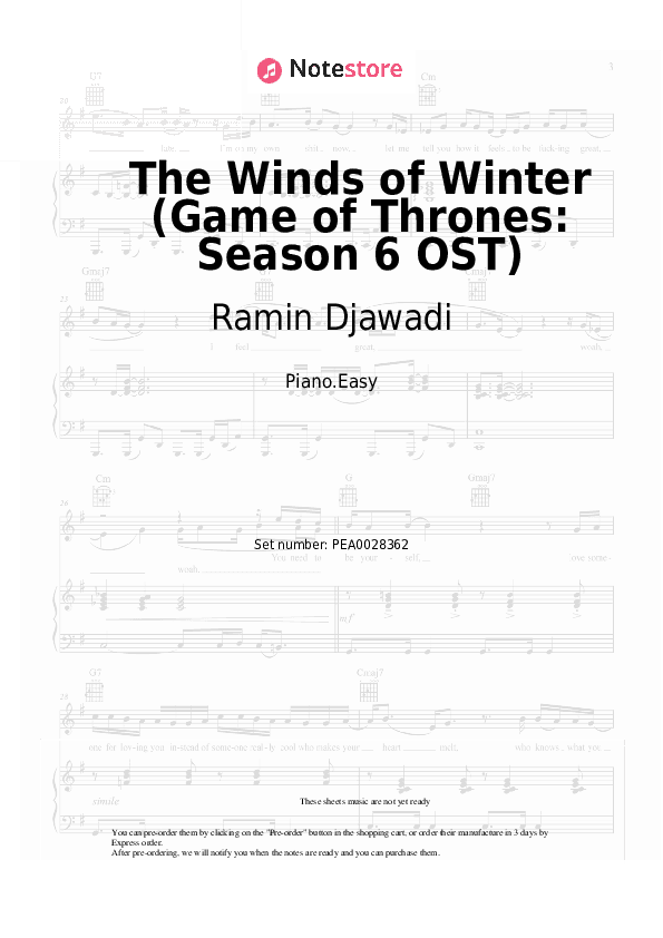 The Winds of Winter (Game of Thrones: Season 6 OST) - Ramin Djawadi Piano Sheet Music Easy - Piano.Easy