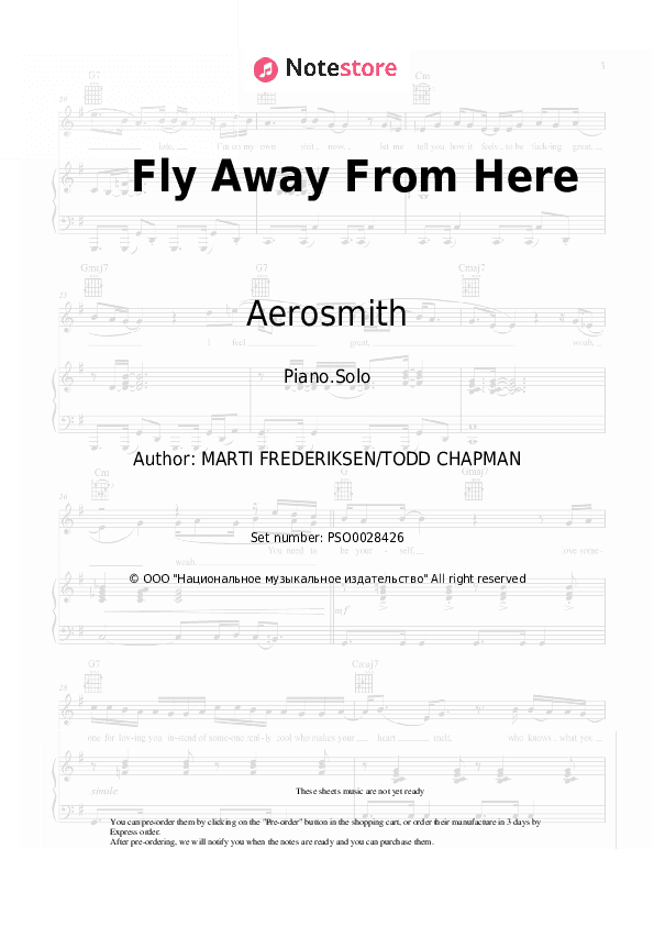 Fly Away From Here - Aerosmith Piano Sheet Music - Piano.Solo
