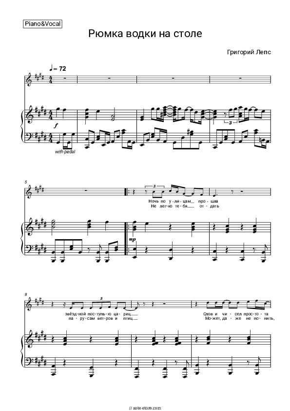 Рюмка водки на столе - Grigory Leps Piano Sheet Music with the Voice part - Piano&Vocal