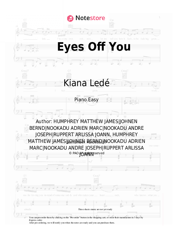 Eyes Off You - Kiana Ledé, Arlissa, M-22 Piano Sheet Music Easy - Piano.Easy