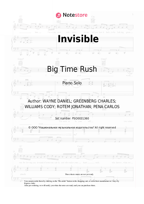 Invisible - Big Time Rush Piano Sheet Music - Piano.Solo