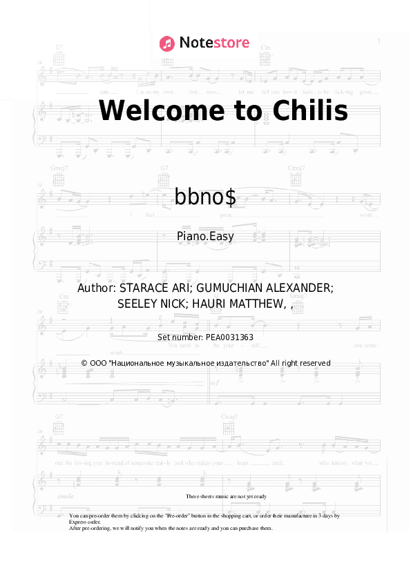 Welcome to Chilis - bbno$, Yung Gravy Piano Sheet Music Easy - Piano.Easy