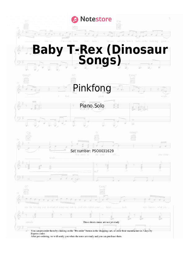 Baby T-Rex (Dinosaur Songs) - Pinkfong Piano Sheet Music - Piano.Solo