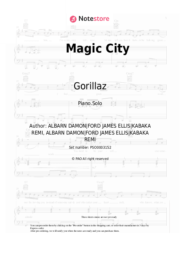 Magic City - Gorillaz Piano Sheet Music - Piano.Solo