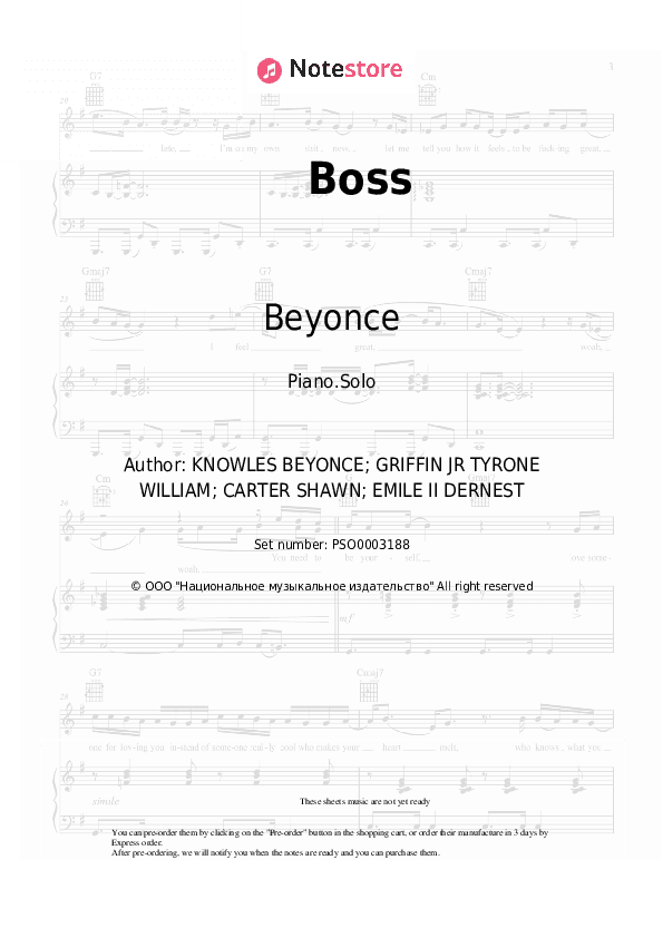 Boss - Beyonce, Jay-Z, Blue Ivy Carter Piano Sheet Music - Piano.Solo