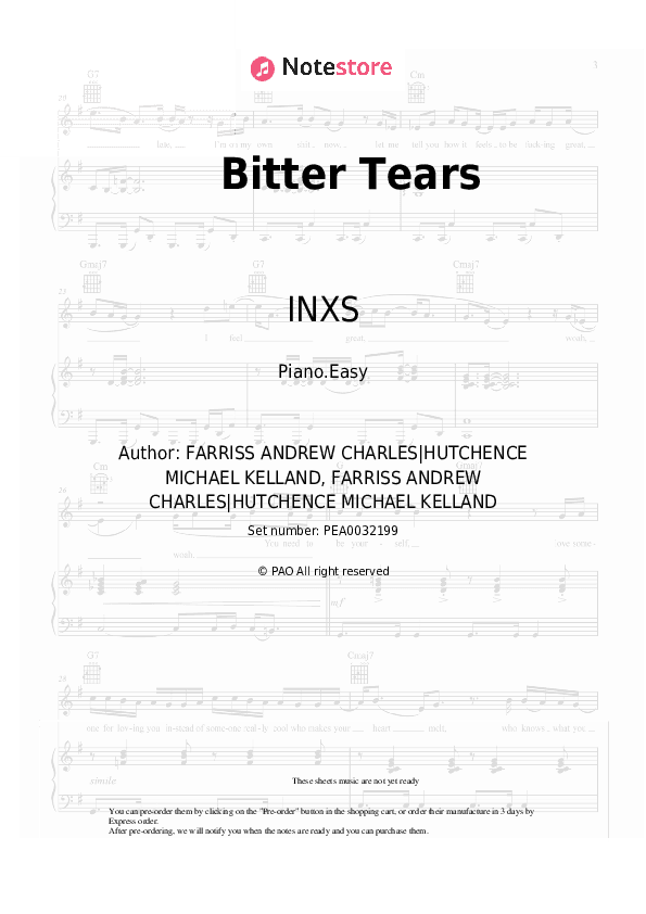 Bitter Tears - INXS Piano Sheet Music Easy - Piano.Easy