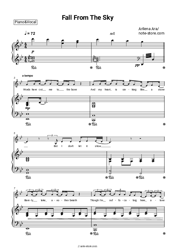 Fall from the Sky - Arilena Ara Piano Sheet Music with the Voice part - Piano&Vocal