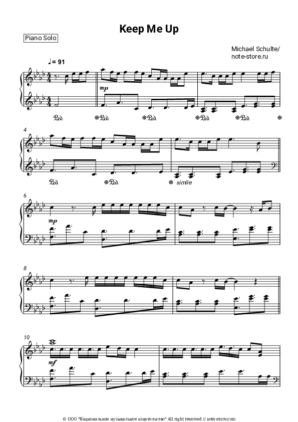 Keep Me Up - Michael Schulte Piano Sheet Music - Piano.Solo