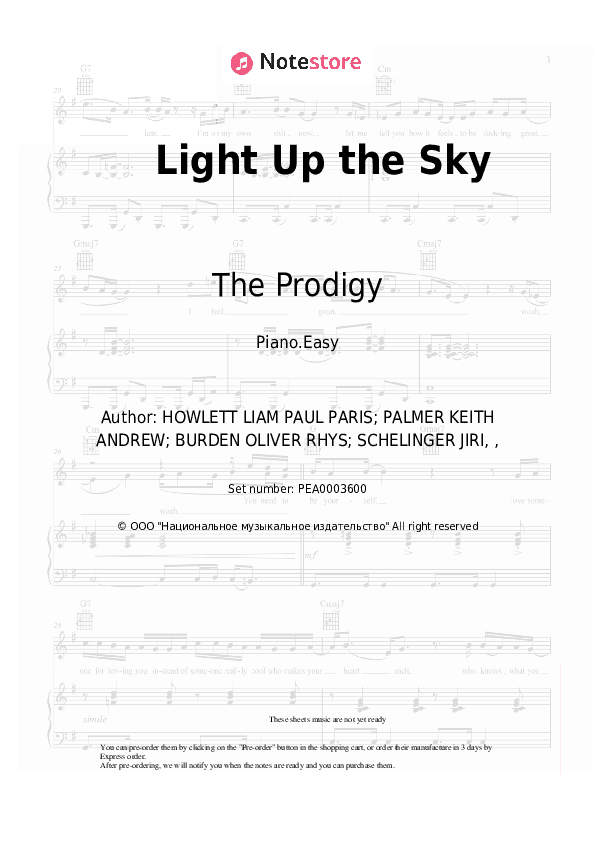 Light Up the Sky - The Prodigy Piano Sheet Music Easy - Piano.Easy
