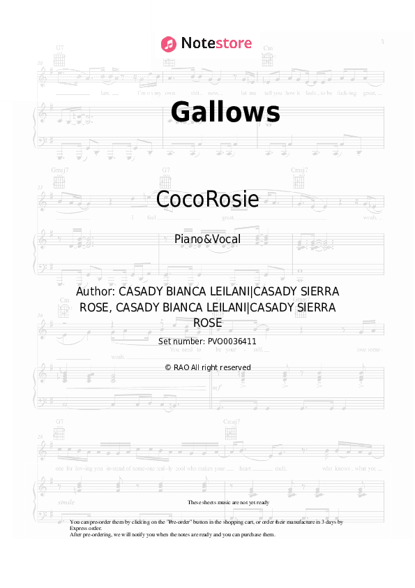 Gallows - CocoRosie Piano Sheet Music with the Voice part - Piano&Vocal