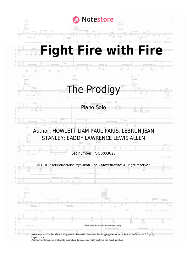 Fight Fire with Fire - The Prodigy, HO99O9 Piano Sheet Music - Piano.Solo