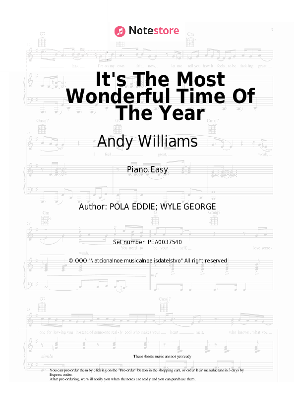 It's The Most Wonderful Time Of The Year - Andy Williams Piano Sheet Music Easy - Piano.Easy