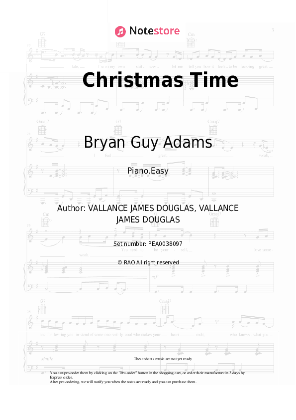 Christmas Time - Bryan Guy Adams Piano Sheet Music Easy - Piano.Easy