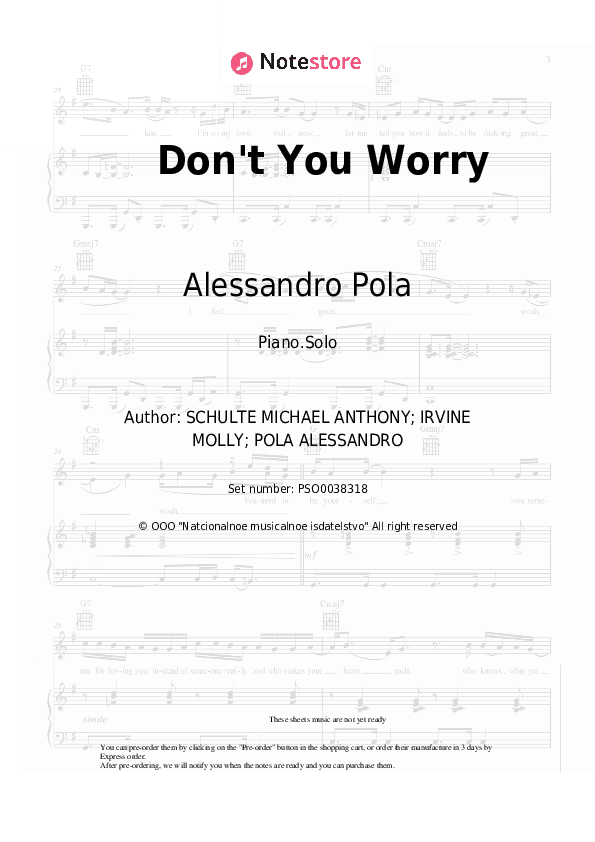 Don't You Worry - Alessandro Pola, Michael Schulte Piano Sheet Music - Piano.Solo