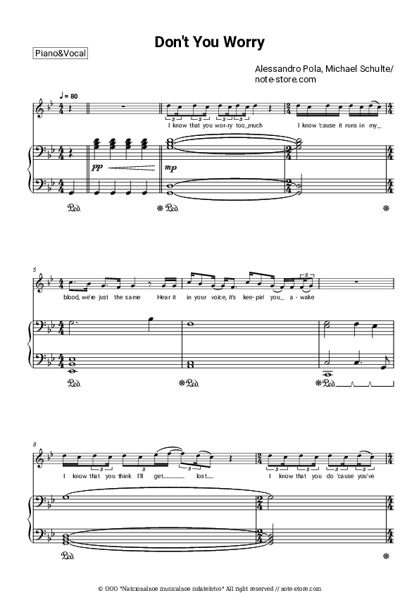 Don't You Worry - Alessandro Pola, Michael Schulte Piano Sheet Music with the Voice part - Piano&Vocal