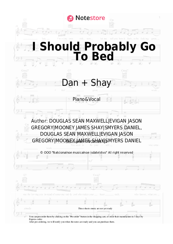 I Should Probably Go To Bed - Dan + Shay Piano Sheet Music with the Voice part - Piano&Vocal
