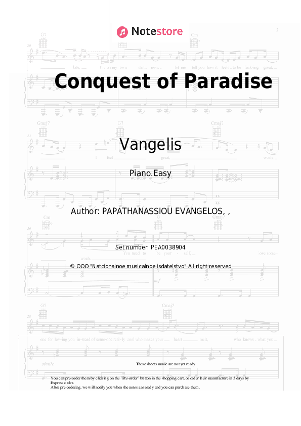 Conquest of Paradise - Vangelis Piano Sheet Music Easy - Piano.Easy