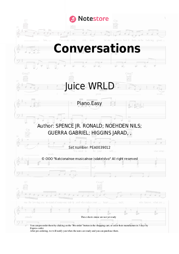 Conversations - Juice WRLD Piano Sheet Music Easy - Piano.Easy