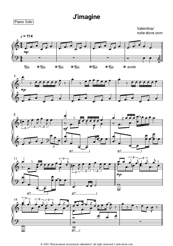 J'imagine - Valentina Piano Sheet Music - Piano.Solo