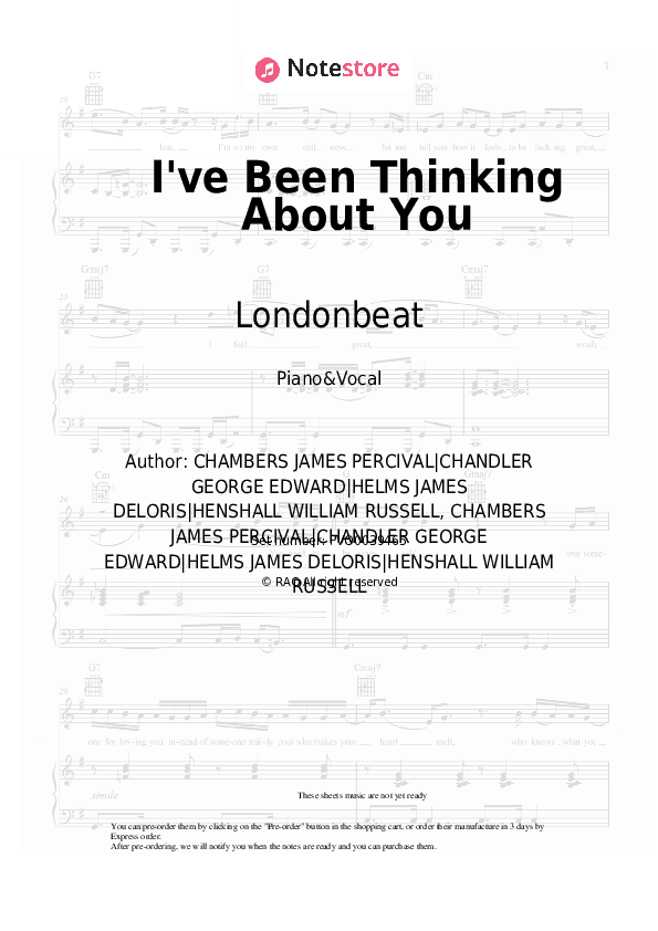I've Been Thinking About You - Londonbeat Piano Sheet Music with the Voice part - Piano&Vocal