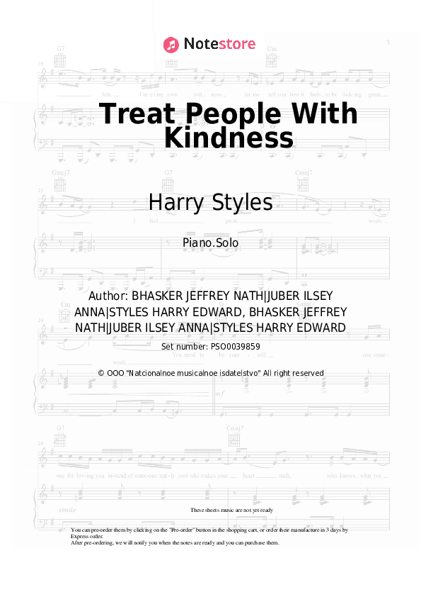 Treat People With Kindness - Harry Styles Piano Sheet Music - Piano.Solo