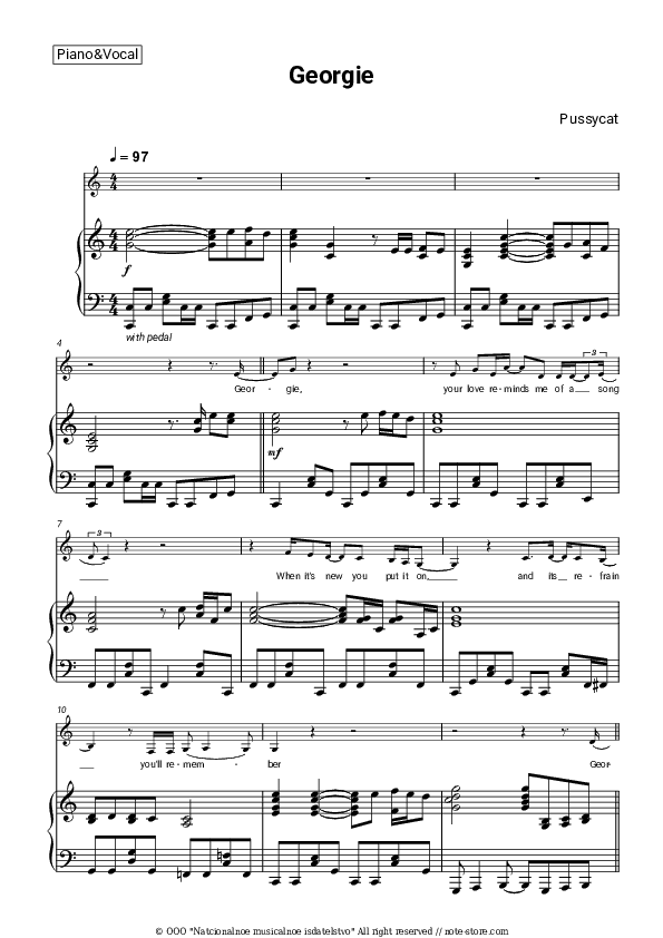 Georgie - Pussycat Piano Sheet Music with the Voice part - Piano&Vocal