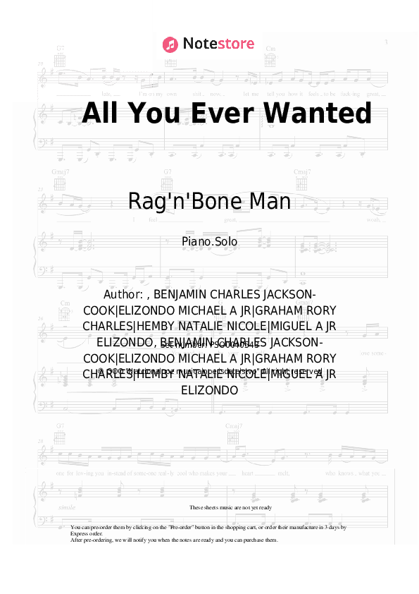 All You Ever Wanted - Rag'n'Bone Man Piano Sheet Music - Piano.Solo
