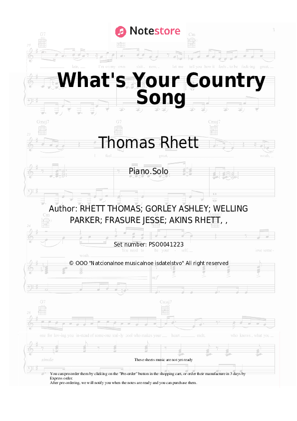 What's Your Country Song - Thomas Rhett Piano Sheet Music - Piano.Solo