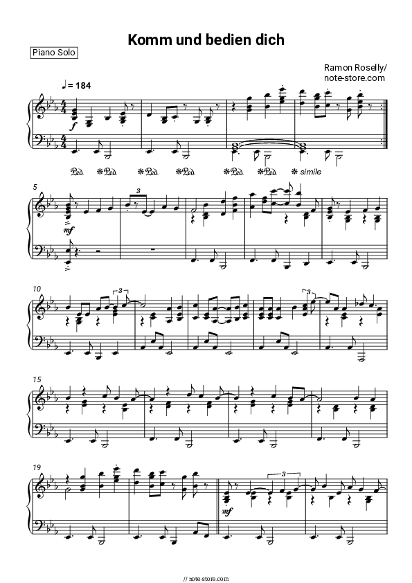 Komm und bedien dich - Ramon Roselly Piano Sheet Music - Piano.Solo