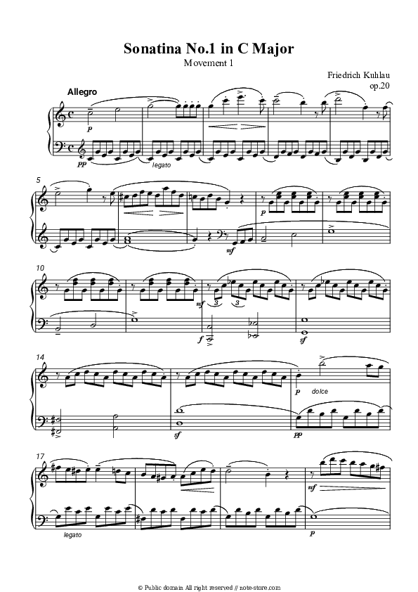 Sonatina No.1 in C Major Op.20 Movement 1 - Friedrich Kuhlau Piano Sheet Music - Piano.Solo