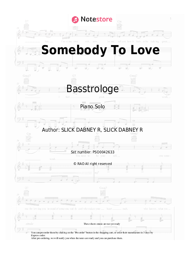 Somebody To Love - Basstrologe Piano Sheet Music - Piano.Solo