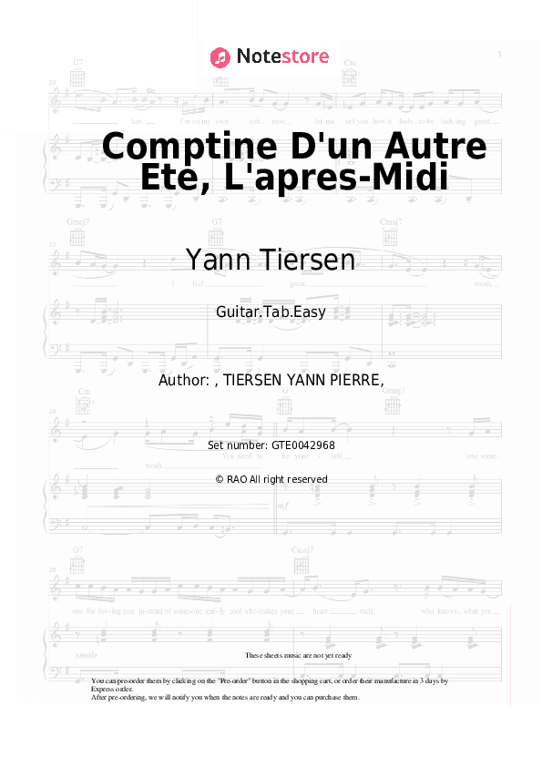 Comptine D'un Autre Ete, L'apres-Midi - Yann Tiersen Tabs Easy - Guitar.Tab.Easy