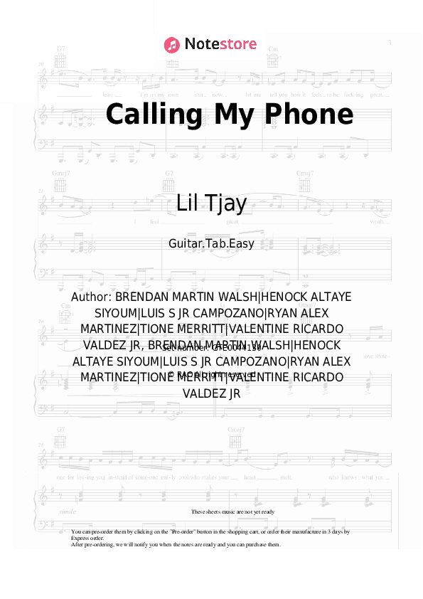 Calling My Phone - Lil Tjay, 6lack Tabs Easy - Guitar.Tab.Easy