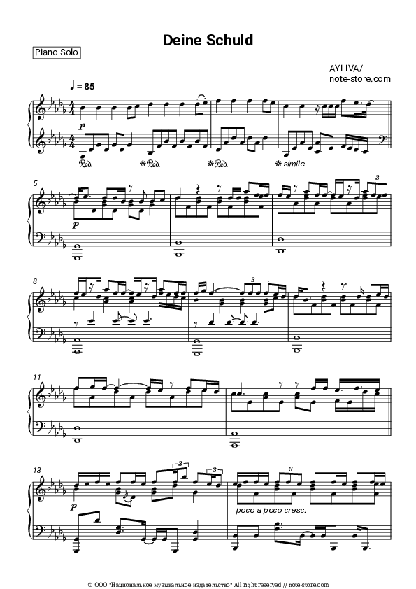 Deine Schuld - AYLIVA Piano Sheet Music - Piano.Solo