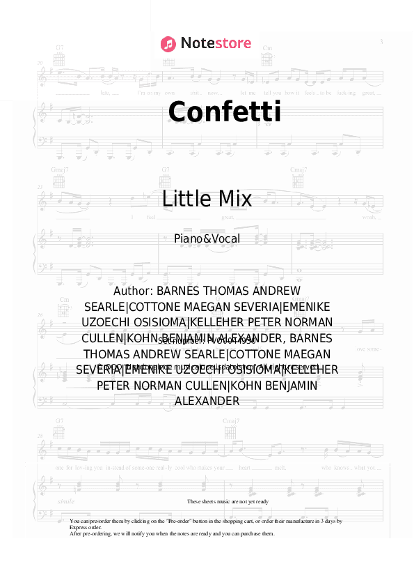 Confetti - Little Mix, Saweetie Piano Sheet Music with the Voice part - Piano&Vocal