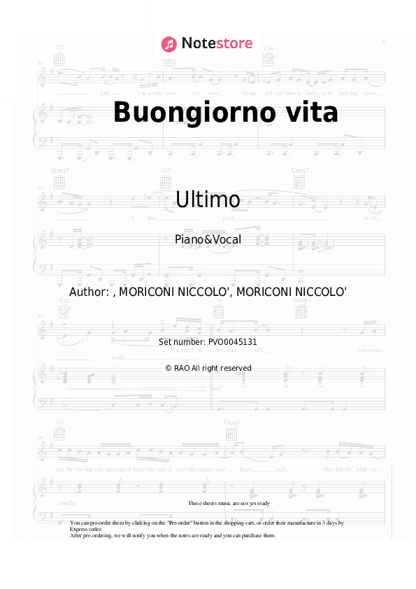 Buongiorno vita - Ultimo Piano Sheet Music with the Voice part - Piano&Vocal