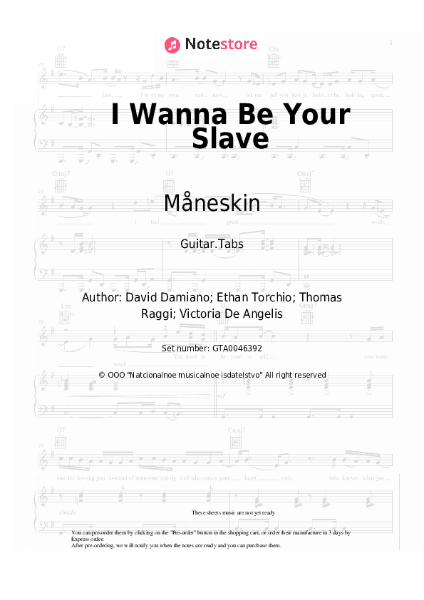 I Wanna Be Your Slave - Måneskin Tabs - Guitar.Tabs