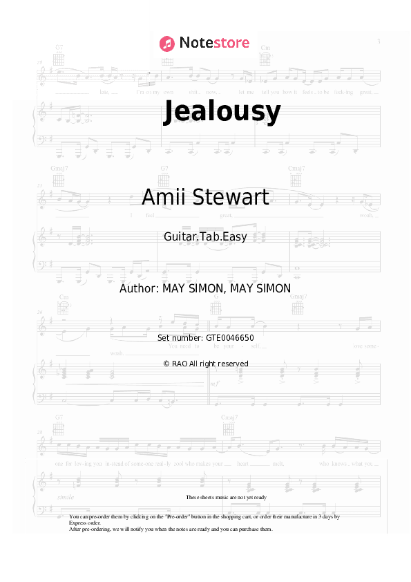 Jealousy - Amii Stewart Tabs Easy - Guitar.Tab.Easy