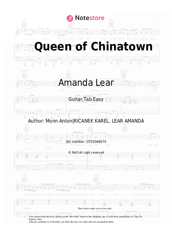 Queen of Chinatown - Amanda Lear Tabs Easy - Guitar.Tab.Easy