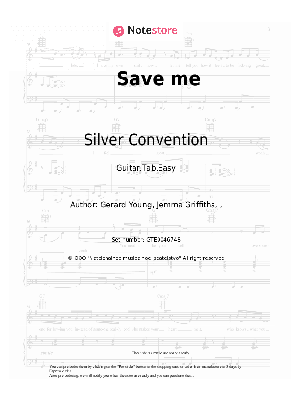 Save me - Silver Convention Tabs Easy - Guitar.Tab.Easy