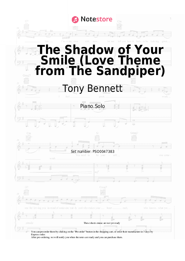 The Shadow of Your Smile (Love Theme from The Sandpiper) - Tony Bennett Piano Sheet Music - Piano.Solo