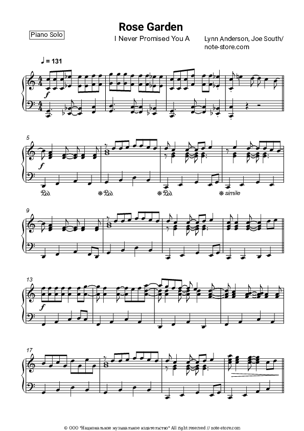 (I Never Promised You A) Rose Garden - Lynn Anderson Piano Sheet Music - Piano.Solo