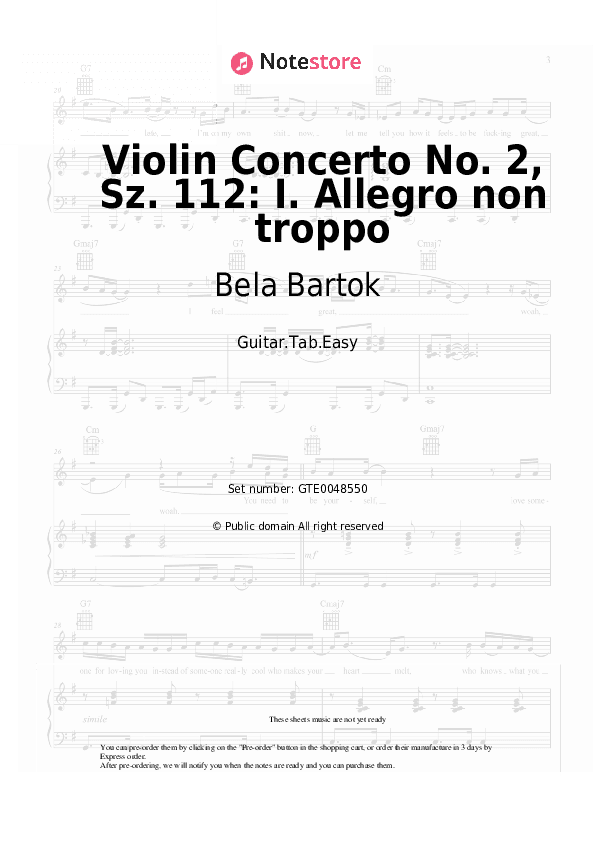 Violin Concerto No. 2, Sz. 112: I. Allegro non troppo - Bela Bartok Tabs Easy - Guitar.Tab.Easy