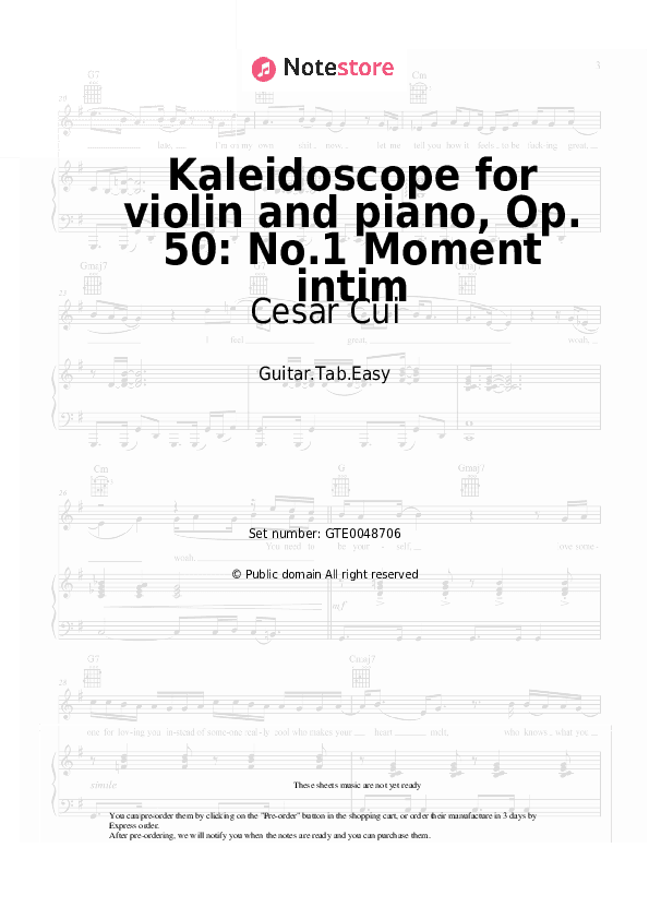 Kaleidoscope for violin and piano, Op. 50: No.1 Moment intim - Cesar Cui Tabs Easy - Guitar.Tab.Easy