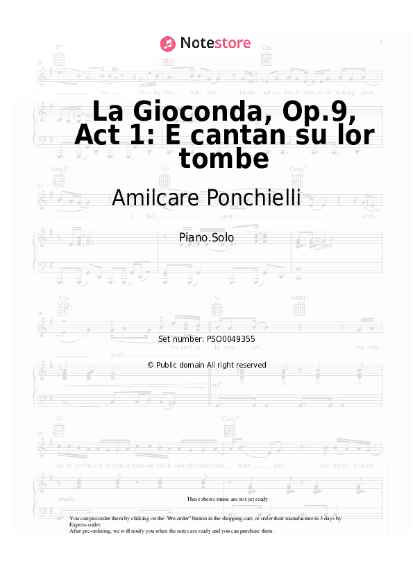 La Gioconda, Op.9, Act 1: E cantan su lor tombe - Amilcare Ponchielli Piano Sheet Music - Piano.Solo