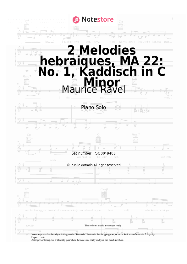 Deux Melodies hebraiques, MA 22: No. 1, Kaddisch in C Minor - Maurice Ravel Piano Sheet Music - Piano.Solo